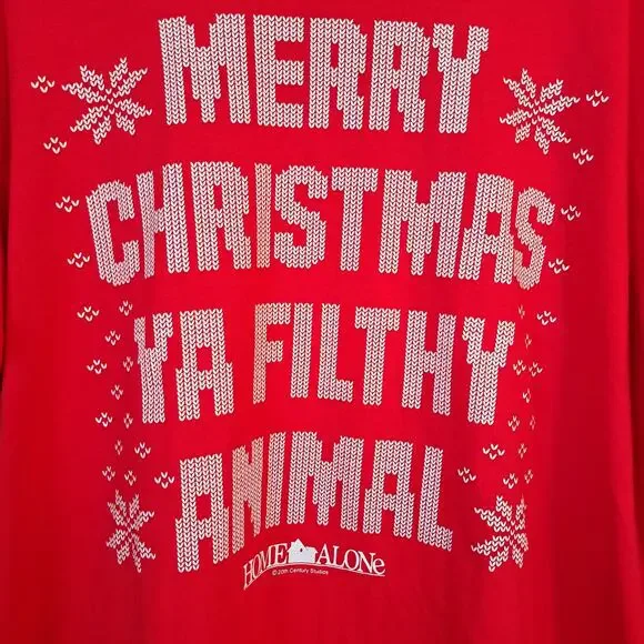 Home Alone 2X Merry Christmas Ya Filthy Animal Graphic T-Shirt Red NWT - Picture 2 of 4